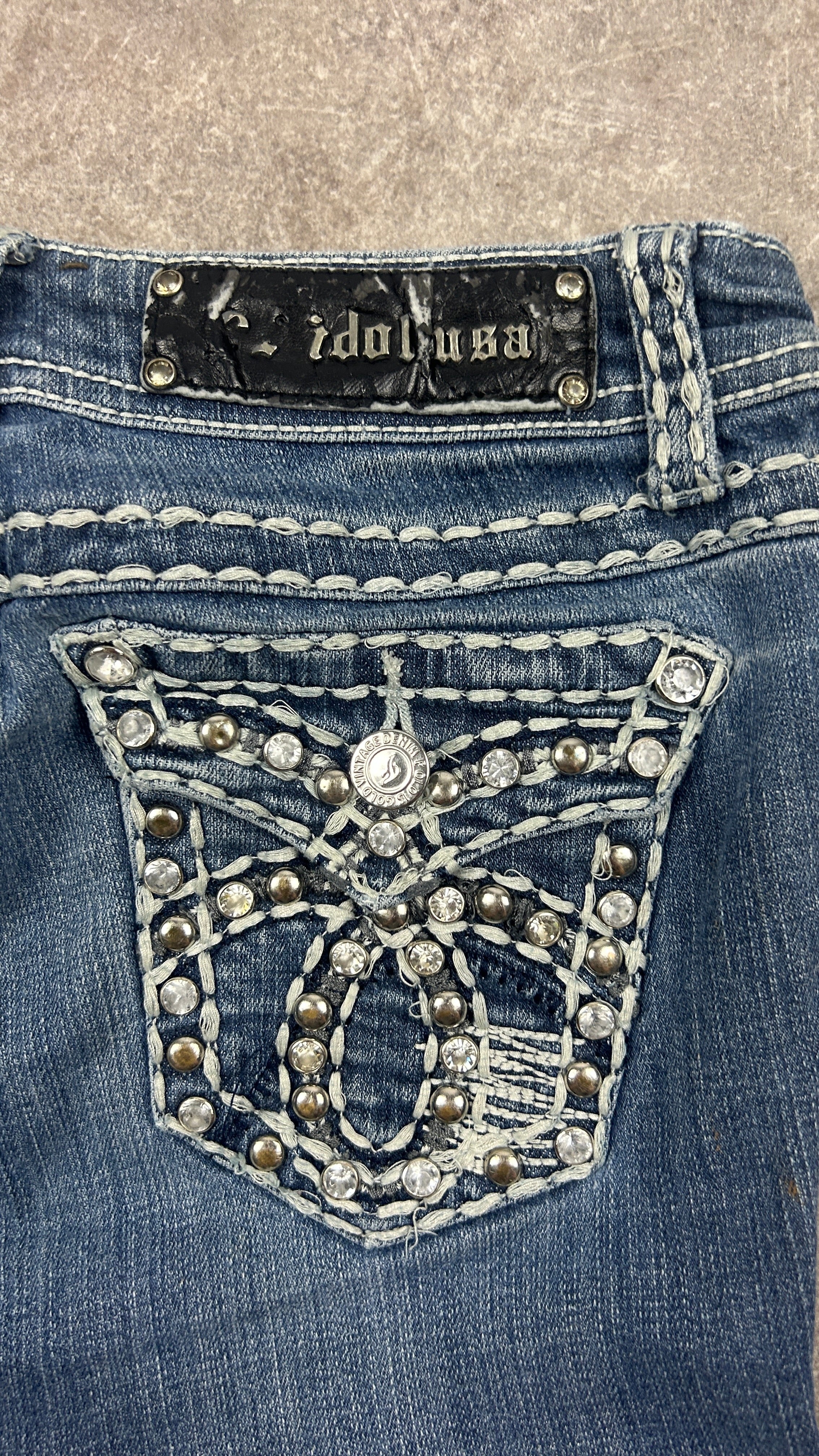 Rhinestone Vintage Denim Miniskirt