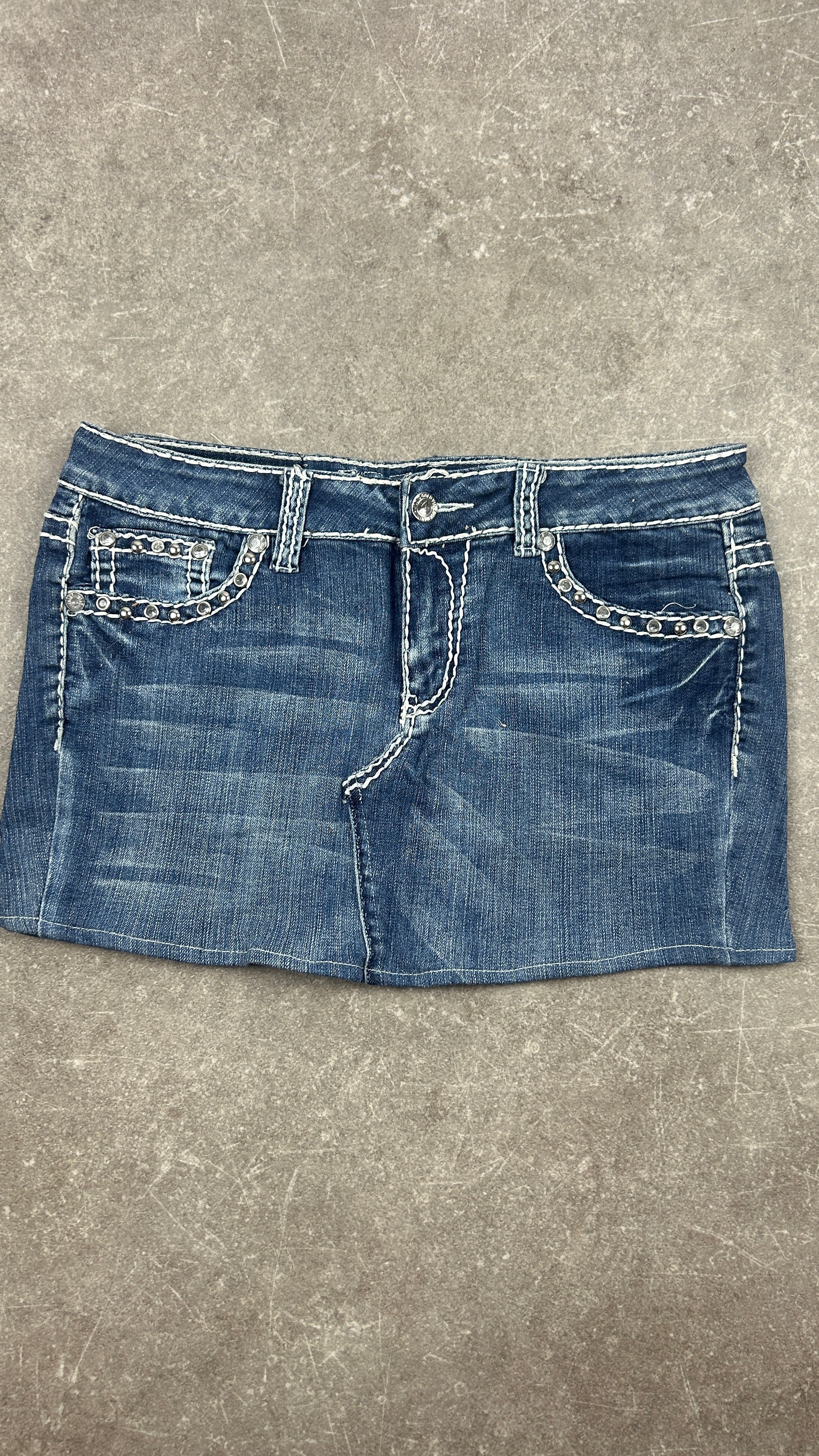 Rhinestone Vintage Denim Miniskirt