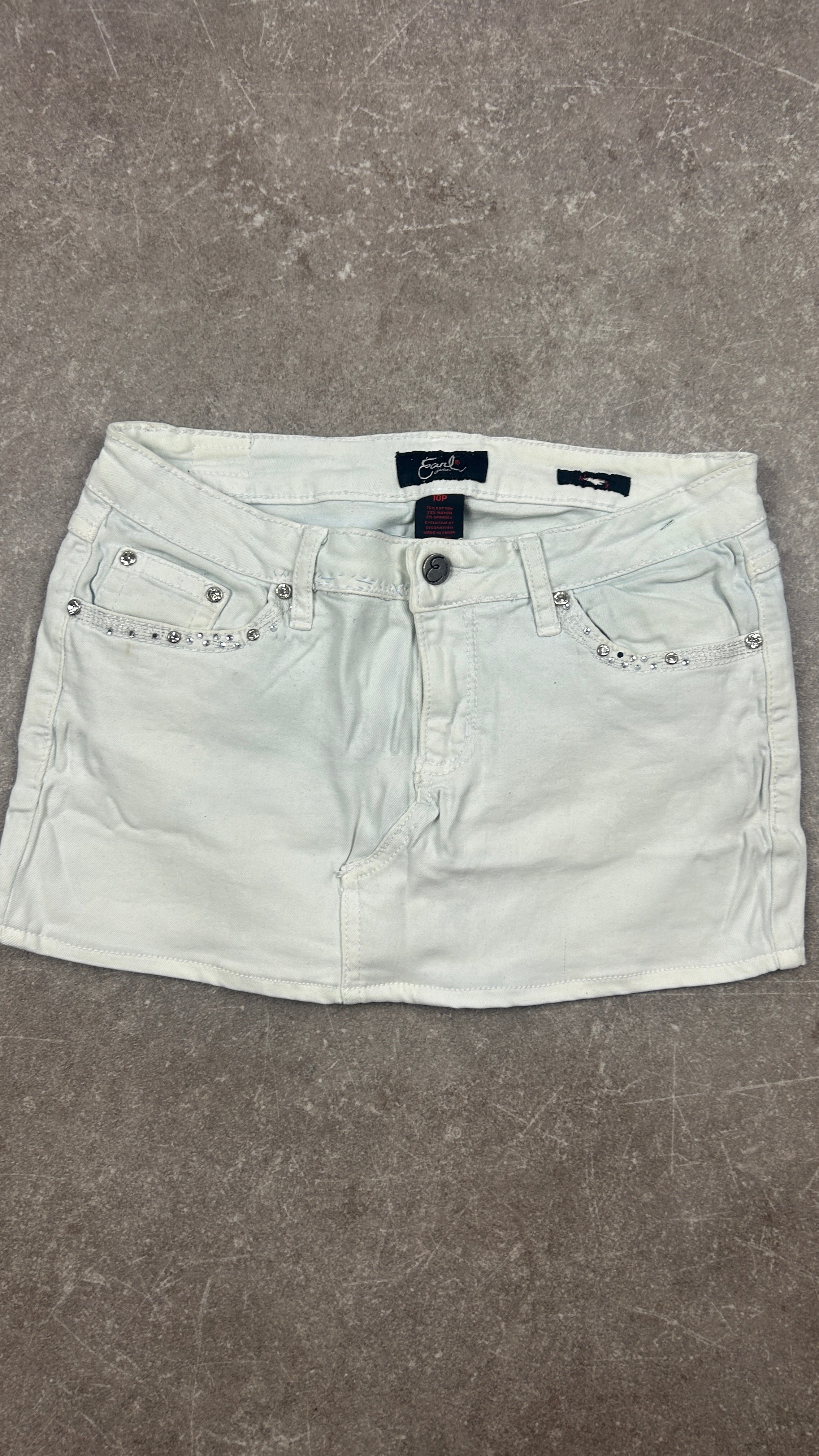 Rhinestone White Vintage Denim Miniskirt
