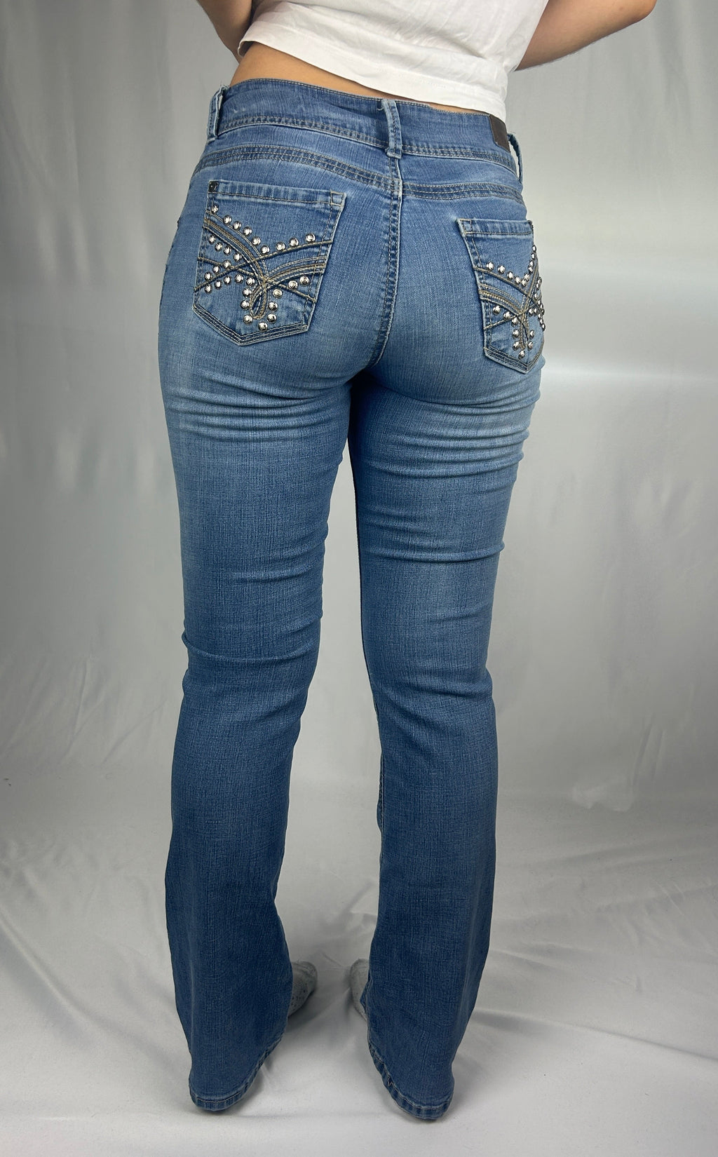 Low Waist Rhinestone Bootcut Jeans