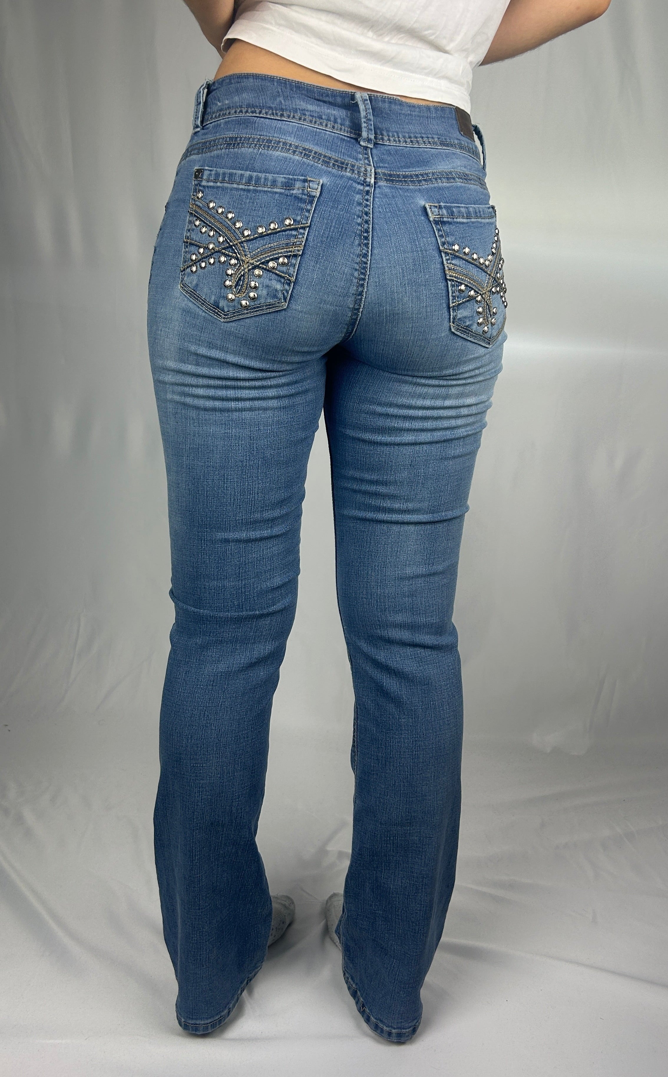 Low Waist Rhinestone Bootcut Jeans