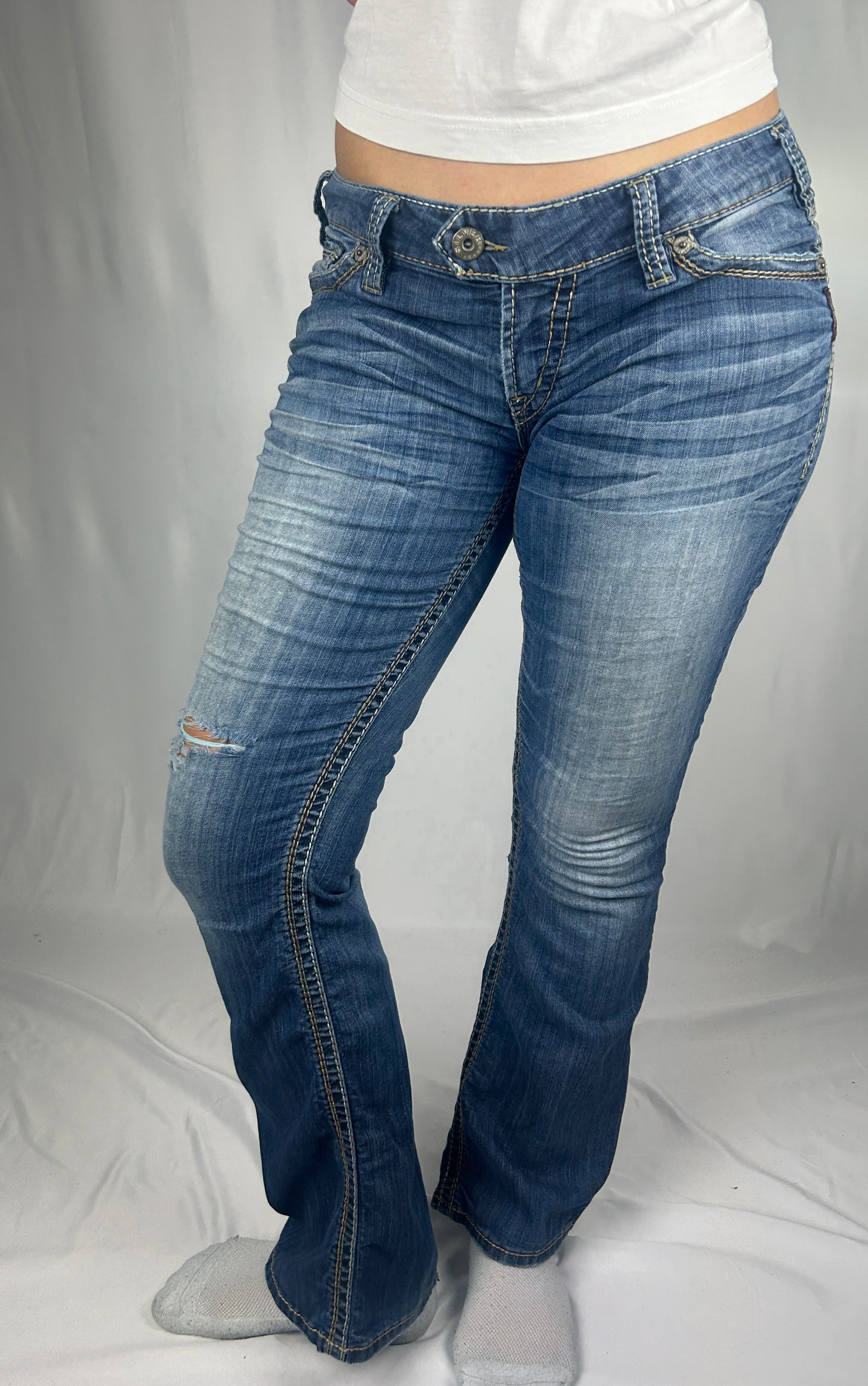 Contrast Stitch Bootcut Jeans