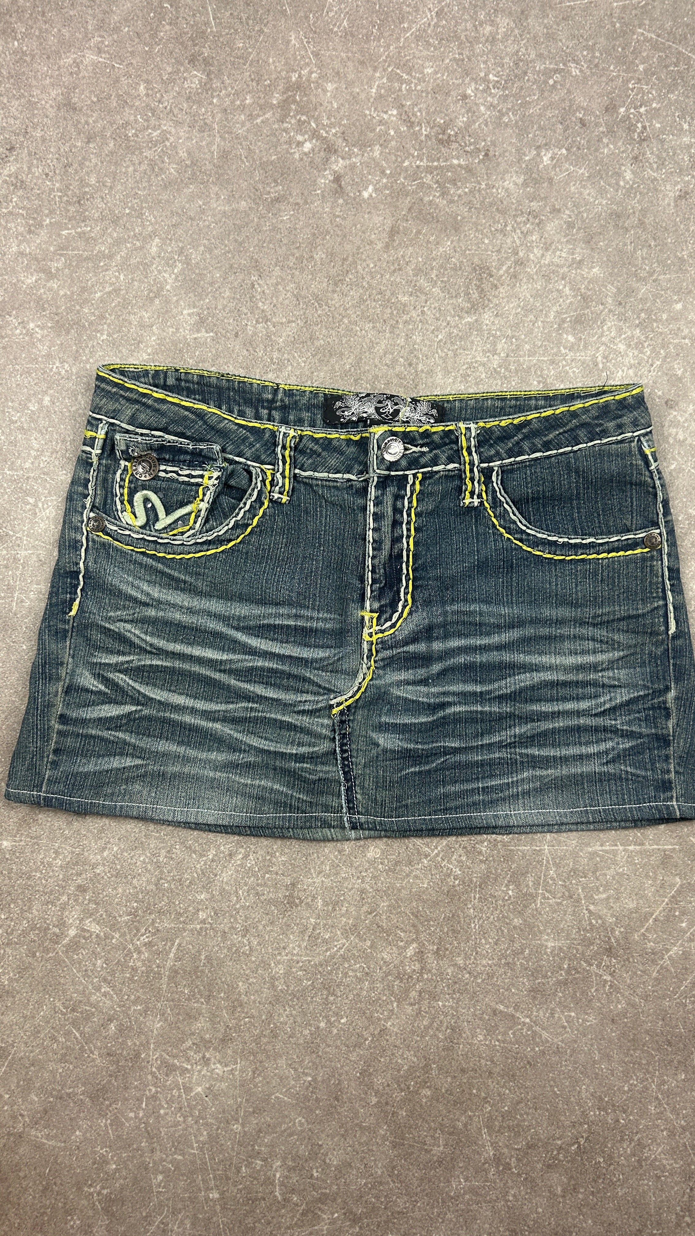 Contrast Stitch Vintage Denim Miniskirt