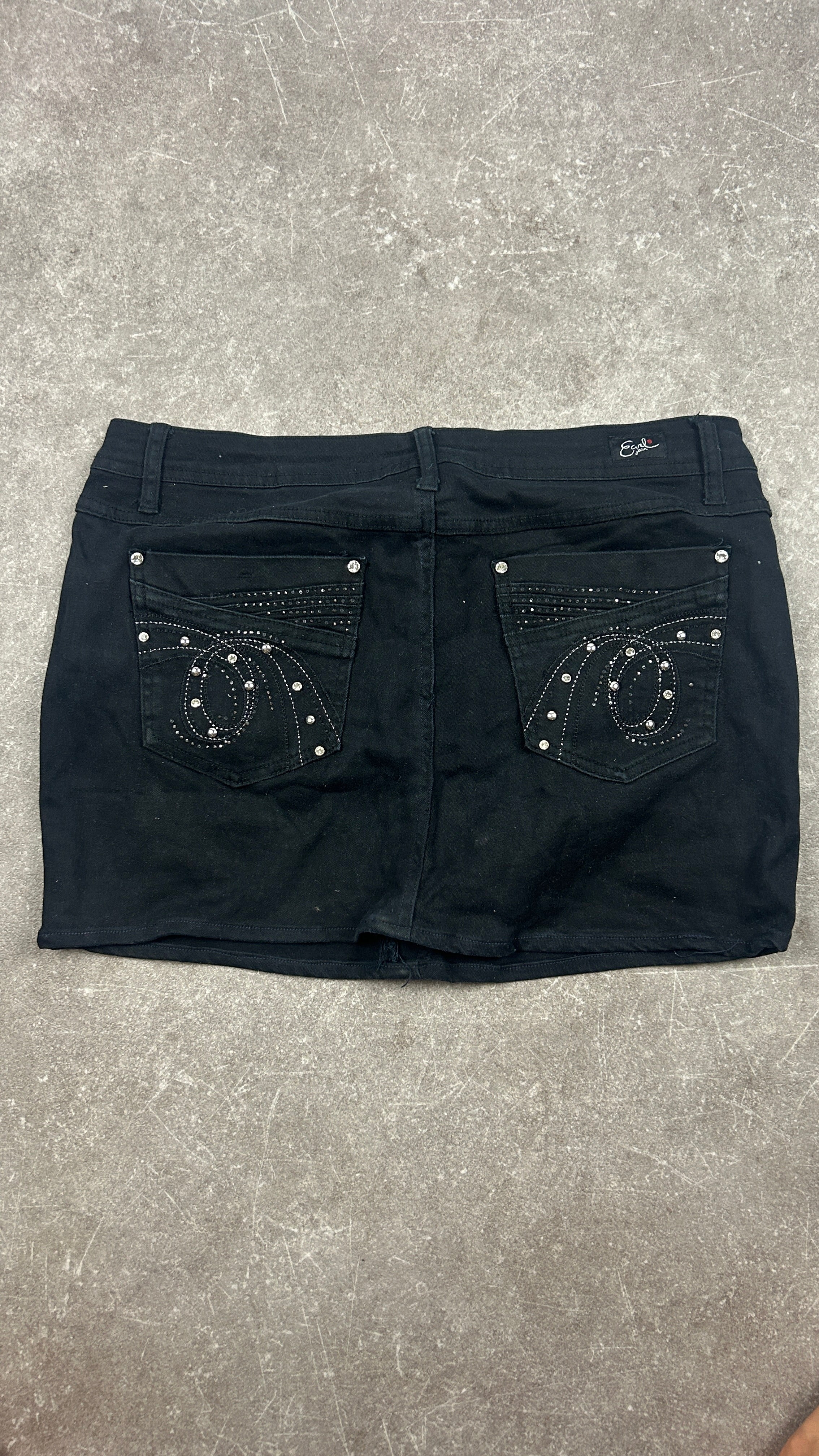 Black Studded Vintage Denim Miniskirt