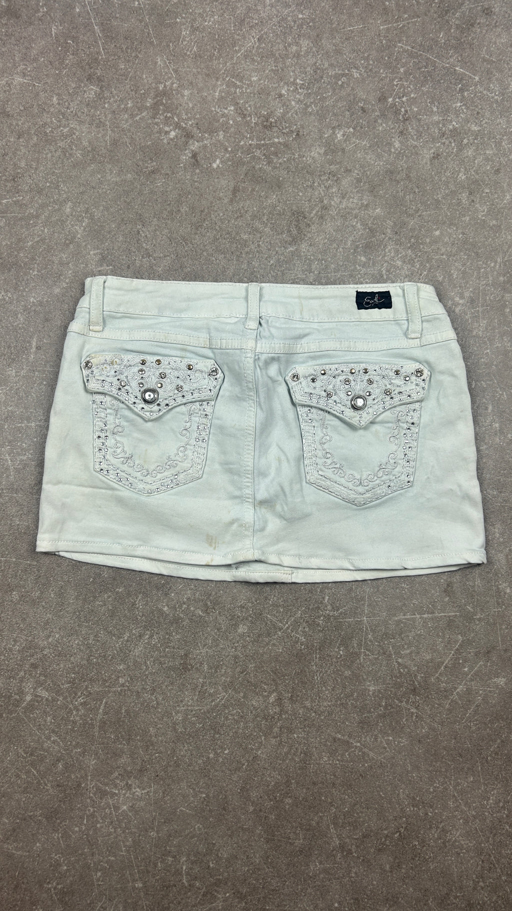 Rhinestone White Vintage Denim Miniskirt