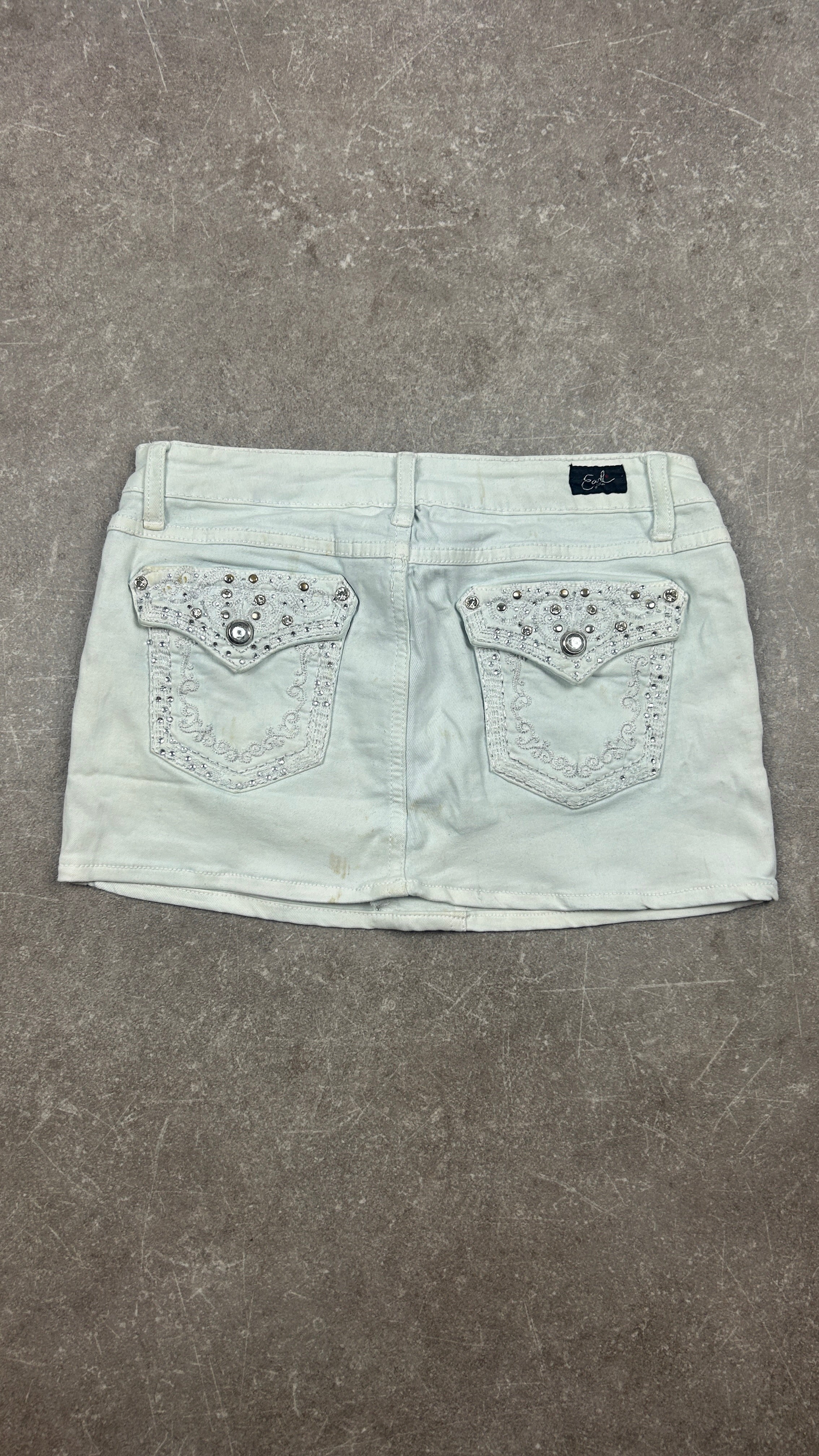 Rhinestone White Vintage Denim Miniskirt