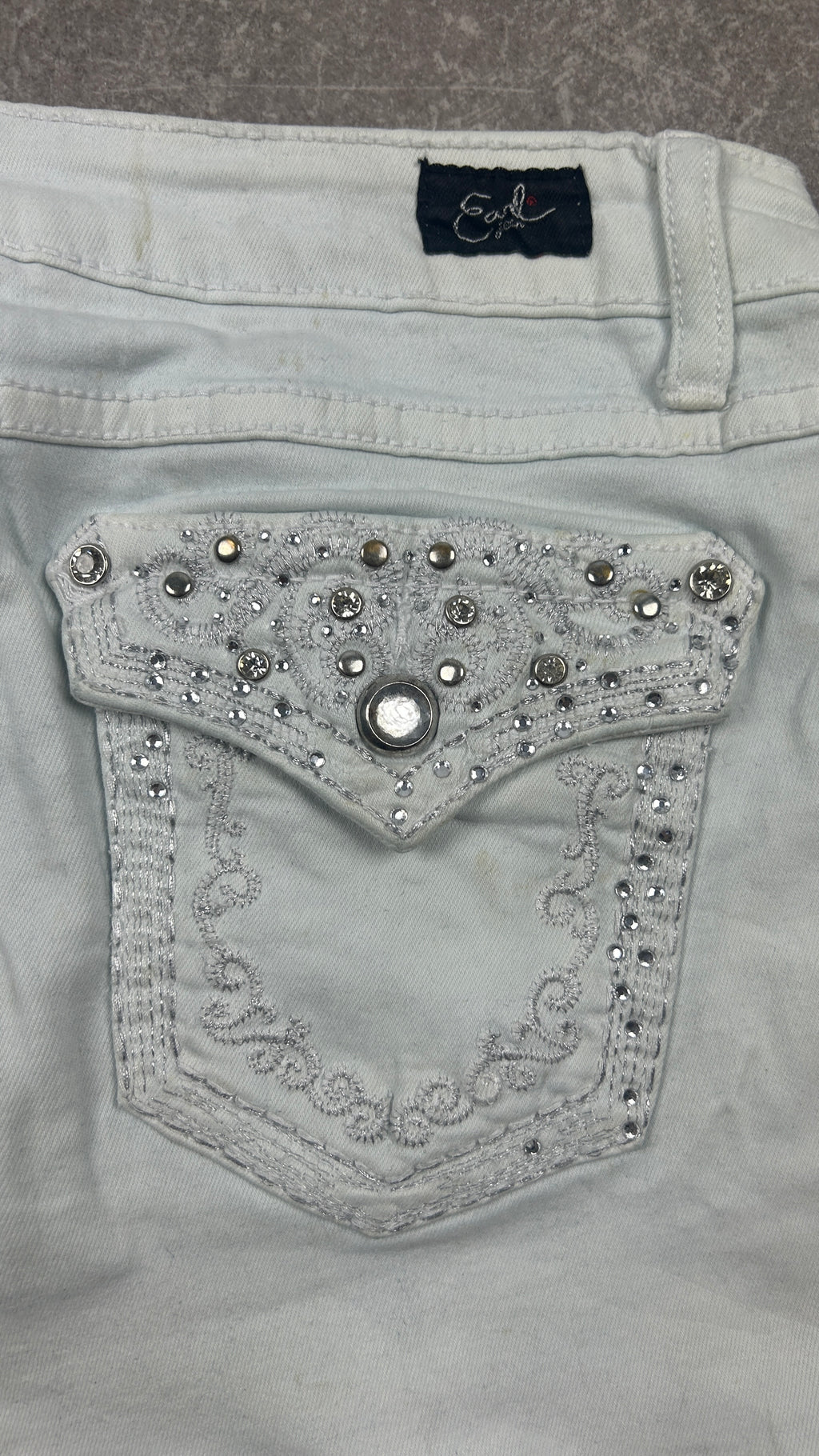 Rhinestone White Vintage Denim Miniskirt
