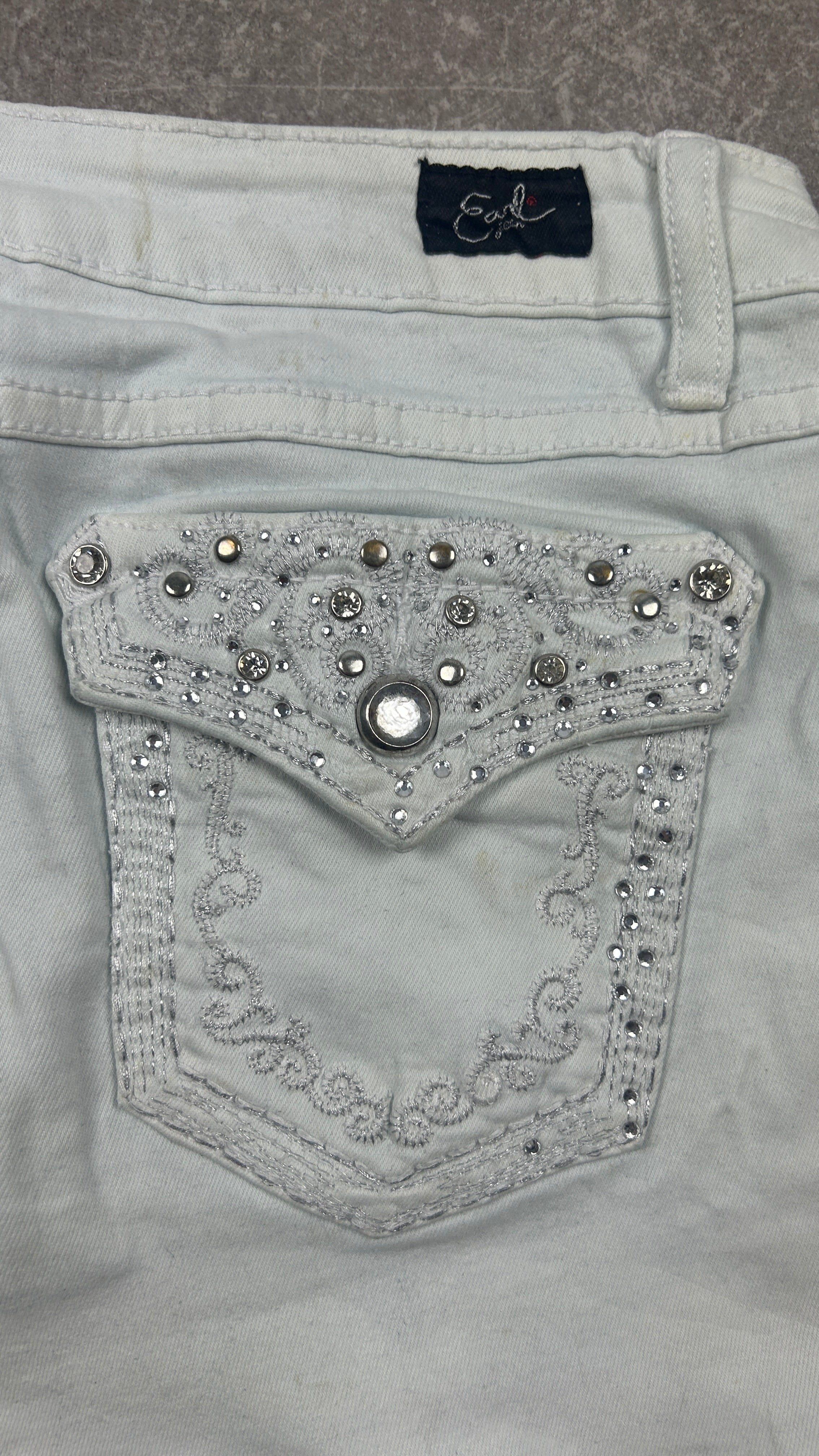 Rhinestone White Vintage Denim Miniskirt