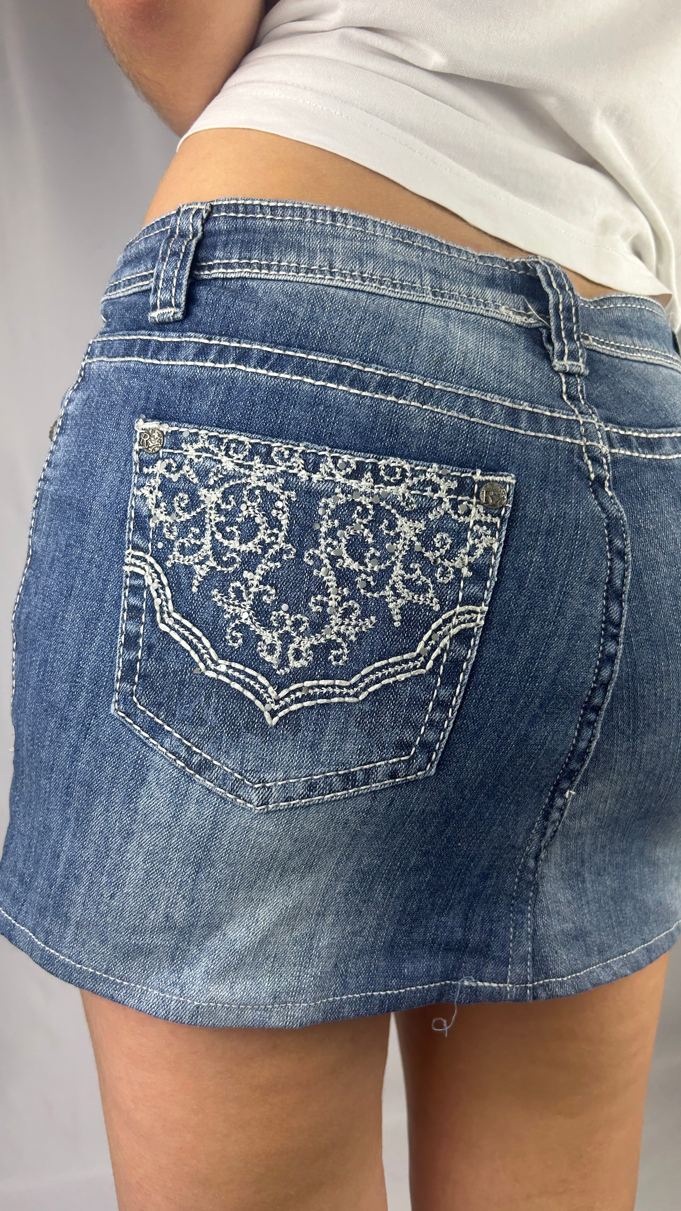 Floralpockets Vintage Denim Miniskirt