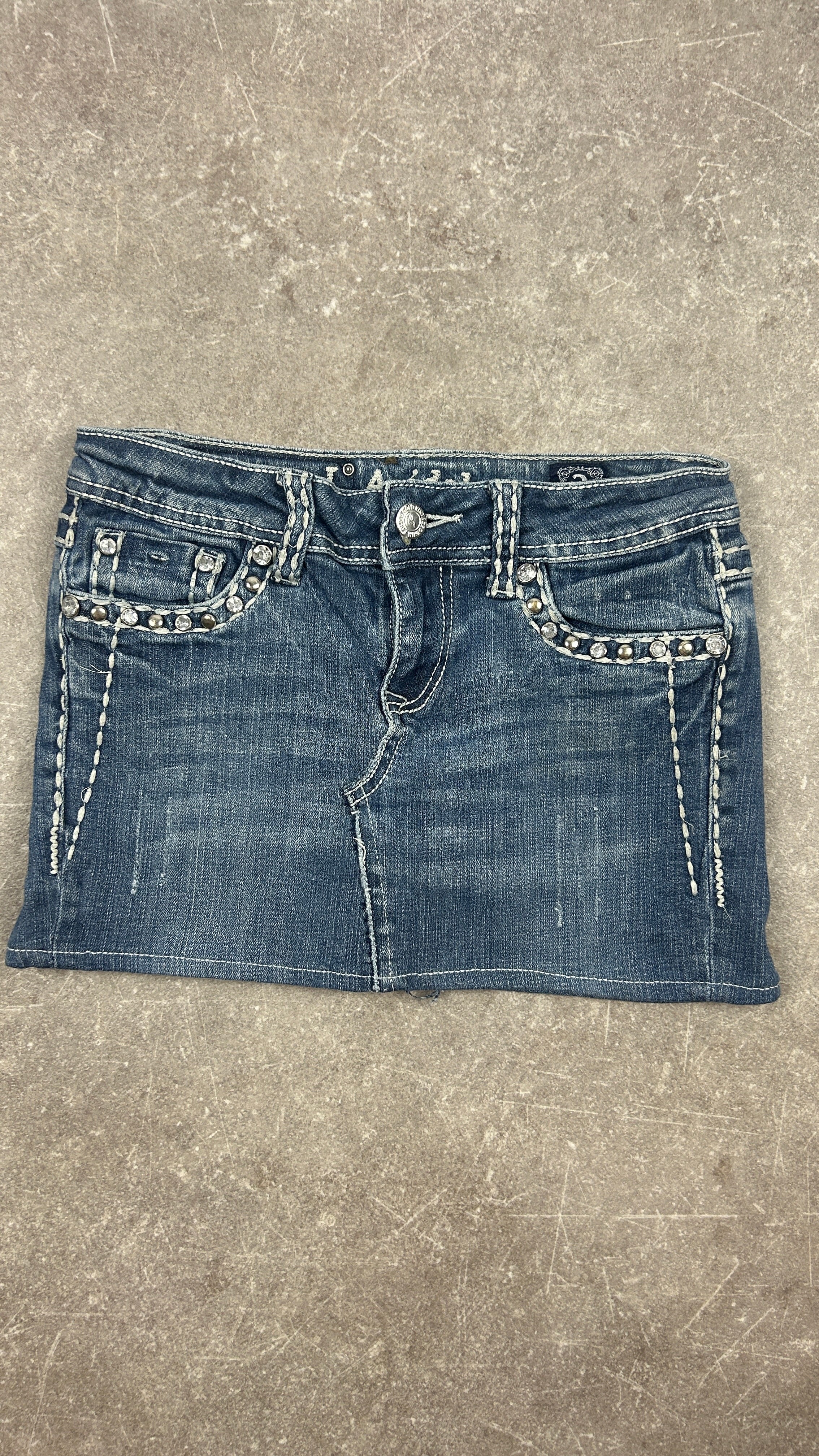 Rhinestone Vintage Denim Miniskirt