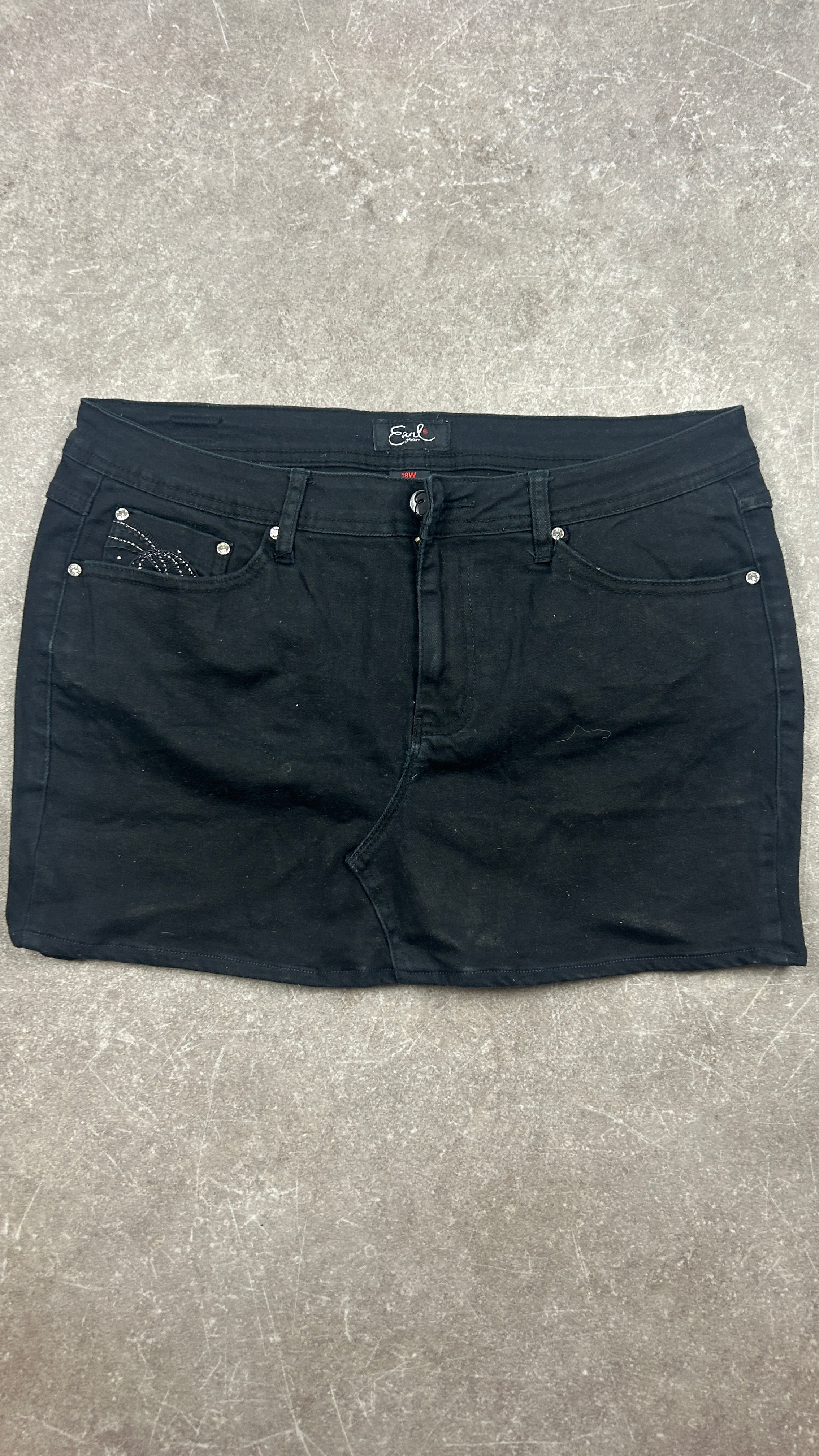 Black Studded Vintage Denim Miniskirt