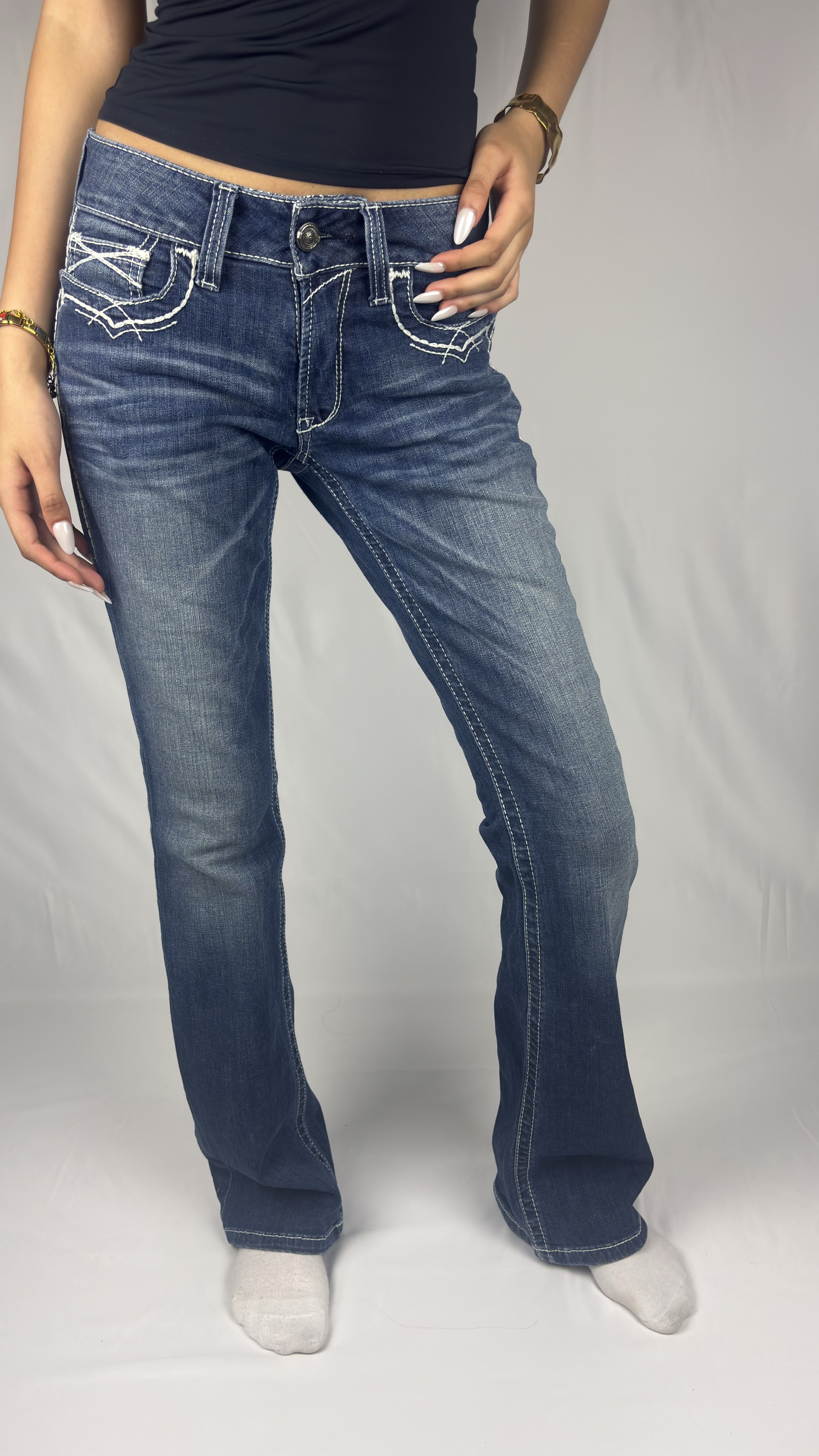 Y2K Contrast Stitch Bootcut Jeans